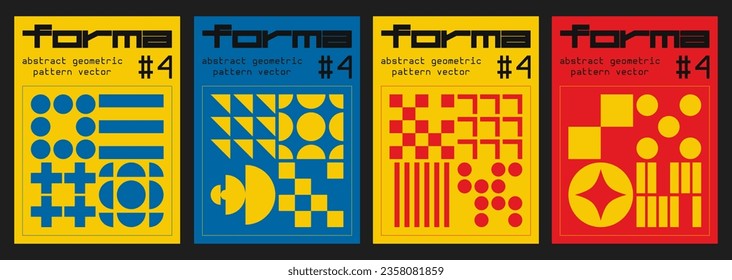 Conjunto De Ilustración Vectorial Inspirada En El Diseño Suizo. Magníficas Placas Modernistas De Resumen Geométrico. Ilustración geométrica vanguardista. Formas Bauhaus de Arte Contemporáneo.