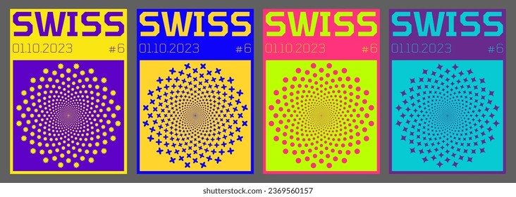 Set Of Swiss Design Inspired Posters Vector Illustration. Cool Geometric Abstract Modernist Placards. Avant-garde Geometrical Illustration. Contemporary Art Bauhaus Shapes.