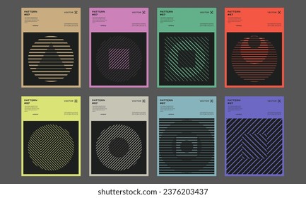 Set Of Swiss Design Inspired Posters Vector Illustration. Cool Geometric Abstract Modernist Placards. Avant-garde Geometrical Illustration. Contemporary Art Bauhaus Shapes.