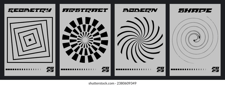 Conjunto De Ilustración Vectorial Inspirada En El Diseño Suizo. Magníficas Placas Modernistas De Resumen Geométrico. Ilustración geométrica vanguardista.