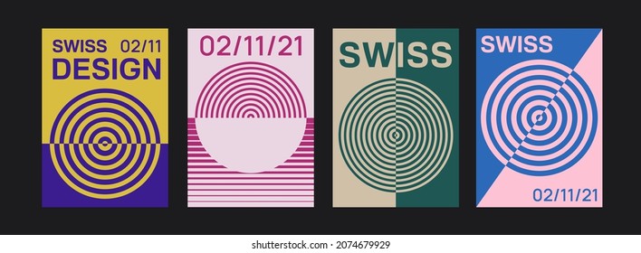 Set of Swiss Design Posters. Circle Geometric Shapes Pattern Vector Design. Modern bauhaus cover template.