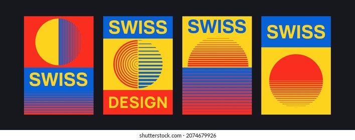 Set of Swiss Design Posters. Geometric Shapes Pattern Vector Design. Modern bauhaus cover template.