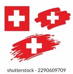 Set of swiss flags, in different styles - correct, brush, marker and swoosh design. Represents the state of Switzerland.