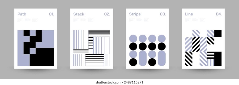 Conjunto de diseño de carteles de patrón suizo. Formas geométricas. Ilustrador de Vector de Tecnología Abstractas.