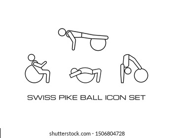 Set of Swiss Pike Ball Workout Monochrome Icon in Fitness Center.Gym and Aerobic icon Template in Line Style.This Collection Consist of Four Vector Icon.Simple and Trendy Isolated on White Background.
