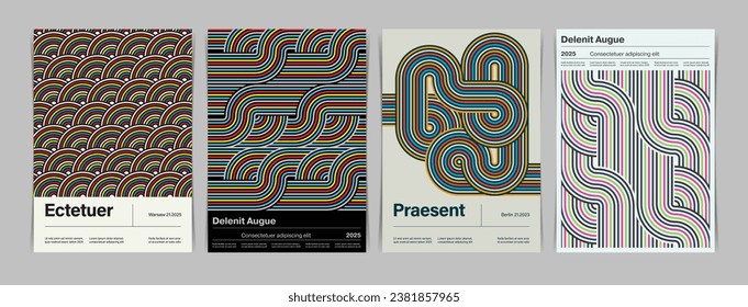 Set of Swiss Styled Posters with Geometric Patterns. Vector illustration.