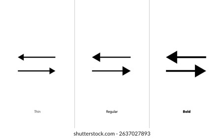 Set of switch arrow icon. thin, regular and bold line icons. symbol of interaction, exchange. opposite direction. swap sign. vector icon