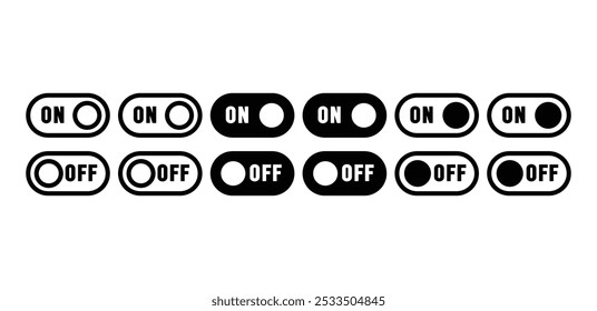 set of switch button on off icon symbol sign vector design black white color simple flat illustration collection isolated
