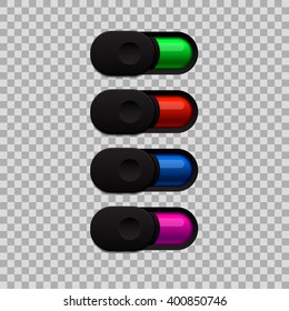 Set of switch buttons on transparent background