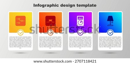 Set Switch in electronic circuit, Buzzer, Ampere meter, multimeter and Table lamp. Business infographic template. Vector