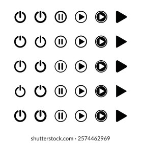 Set of switch, pause and play button icon. 