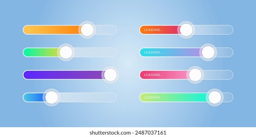 Set of switch slider icon and colorful Loading Bar illustration.