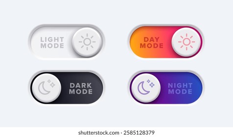 Set Of Switchs With Light, Dark, Day And Night Mode