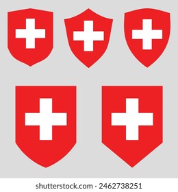 Set der Schweiz Flagge in Schild Form Rahmen