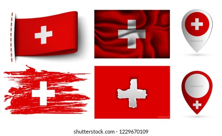 set of Switzerland flags collection isolated on white