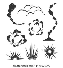 Set of Swoosh Comic smoke Logo Vector. Energy explosion effect and cartoon blast vector illustration. Cloud logo icon concept
