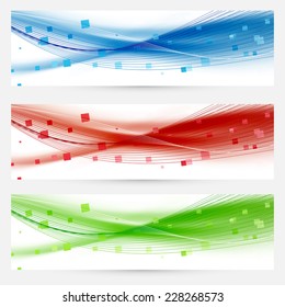 Set of swoosh speed wave abstract web headers. Vector illustration