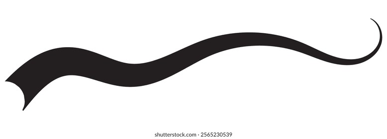 Set of Swoosh and swoop underline typography tails shape in flat styles. Swoosh line vector, underline swish, stroke swash swirl, Brush drawn curved smear. Hand drawn curly swishes, swash, twiddle.