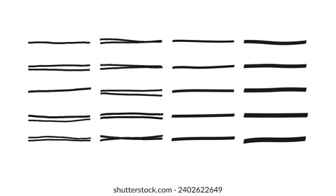 Set of Swoosh and swoops underline typography tail shapes. Brush drawn thick curved smear. Hand drawn curly swish, swash, squiggle, twiddle. Vector calligraphy doodle swirl. Vector Underlined icon