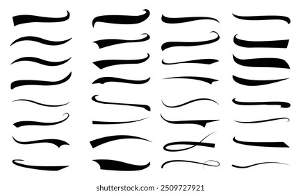 Set of Swoosh vector. Calligraphy swirl. swoop underline typography tails shape in flat styles. Hand drawn swoosh elements, Set of ribbons. Highlight text elements.