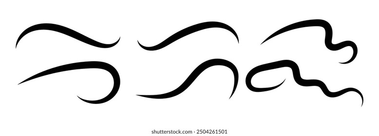 Set of Swoosh vector. Hand drawn swoosh elements, and swoop underline typography tails shape in flat styles. Set of ribbons. Design concept element collection in eps 10.
