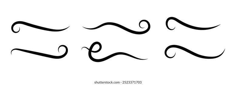 Set of Swoosh vector. Hand drawn swoosh elements, and swoop underline typography tails shape in flat styles. Set of ribbons. Design concept element collection in eps 10.
