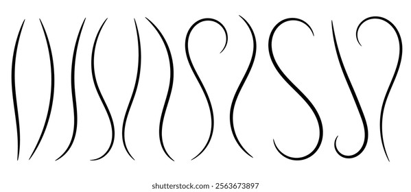 Set of Swoosh vector hand drawn lettering underlines lines. Swoosh elements, and swoop underline typography tails shape in flat styles. Curved element lines