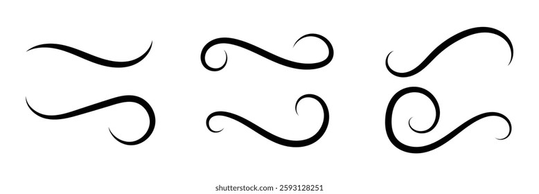 Set of Swoosh vector. Hand drawn swoosh elements, and swoop underline typography tails shape in flat styles. Set of ribbons. Design concept element collection in eps 10.