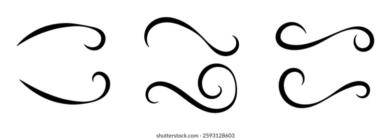 Set of Swoosh vector. Hand drawn swoosh elements, and swoop underline typography tails shape in flat styles. Set of ribbons. Design concept element collection in eps 10.