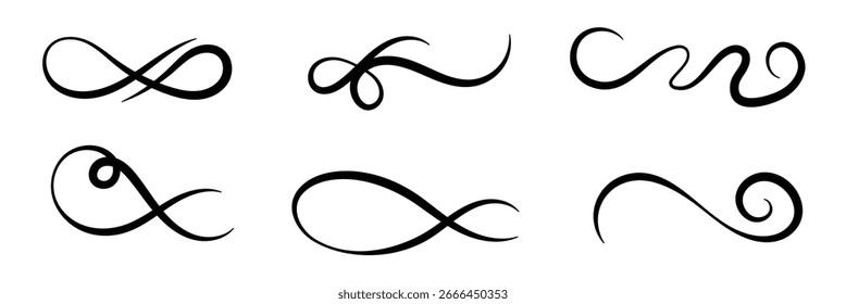 Set of Swoosh vector. Hand drawn swoosh elements, and swoop underline typography tails shape in flat styles. Set of ribbons. Design concept element collection in eps 10. Vector background . 