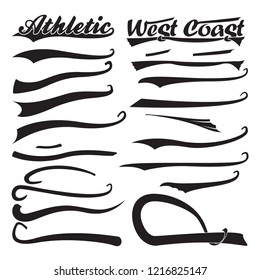 Set of swooshes, Sport Underline Swishes tail collection, highlighter marker strokes, Swashes for Typography T-shirt, Retro Swoop wave line, Vector