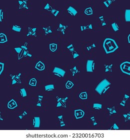 Set Sword for game, Chess shield, Old hourglass and Computer monitor on seamless pattern. Vector