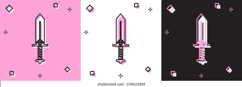 Set Sword for game icon isolated on pink and white, black background.  Vector Illustration