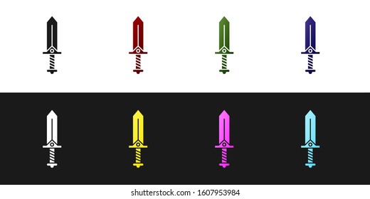 Set Sword for game icon isolated on black and white background.  Vector Illustration