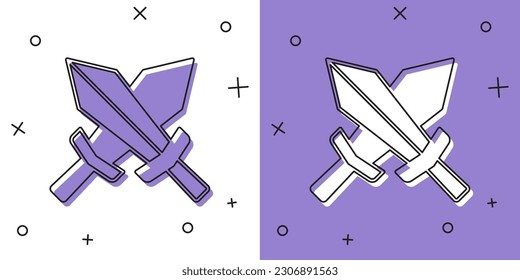 Set Sword for game icon isolated on white and purple background.  Vector