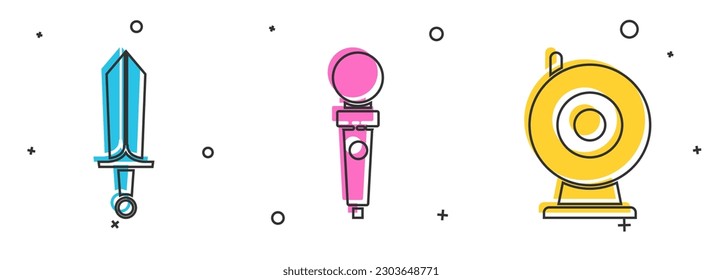 Establece Sword para juego, Joystick para máquina de arcade e icono de cámara web. Vector