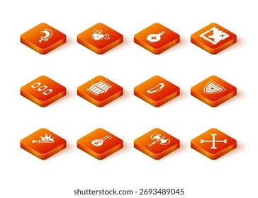 Set Schwert für Spiel, Lute, Kugel, Pistole Pulver Fass, Mittelalterliche Poleaxe, Bogen, Kreuzte menschliche Knochen und Schild Symbol. Vektorgrafik