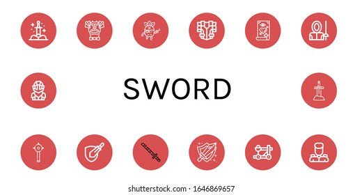 Juego de iconos de espada. Tales como Espada, Armor, Pirata, Armor, Tattoo, Fencer, Mace, Rpg game, Katana, Catapult, Military, Knight , iconos de espada