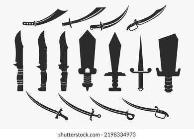 conjunto de diseños vectores de silueta de espada y cuchillo