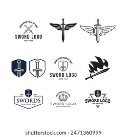 Set of Sword logo icon vector illustration design isolated on white background