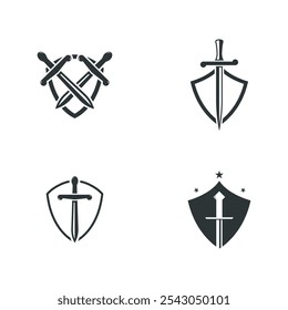 Set of Sword and Shield Logos for Medieval Themes