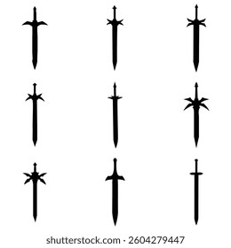 Set of Sword Silhouettes Vector Art