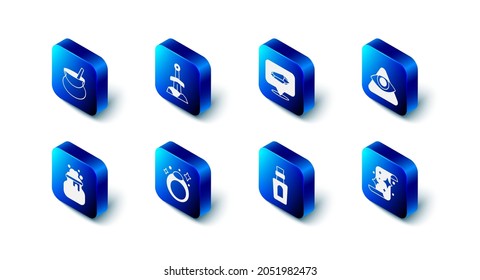 Set Sword in the stone, Magic, All-seeing eye of God, scroll, Bottle with potion, ring, Witch cauldron and  icon. Vector