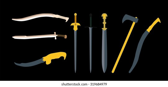 Set the Sword, Swords, Ax, Machete. Vector Illustration. EPS10