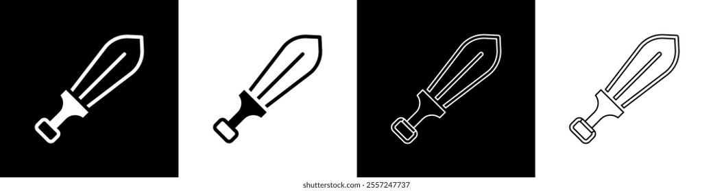 Set Sword toy icon isolated on black and white background.  Vector