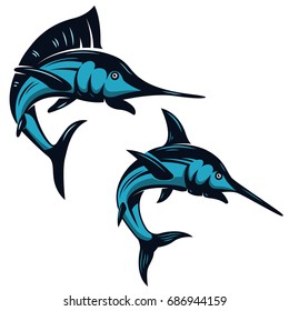 Set of swordfish icons isolated on white background. Design elements for emblem, badge, label, sign. Vector illustration