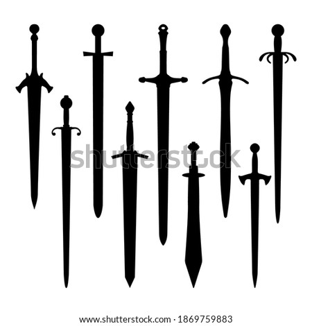 set of swords . 9 Sword Icons Set Illustration