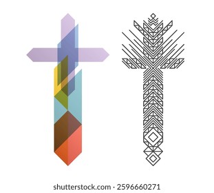 A set of swords in different styles. Line art design for invitation, poster, badge, monogram. Elegant luxury design template. Vector illustration for brochure, poster, presentation, flyer or banner.