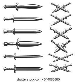 Set of the swords icons isolated on white background. Vector illustration.