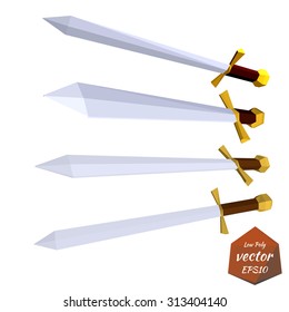 Set of swords isolated on white background. Low poly style. Vector illustration.